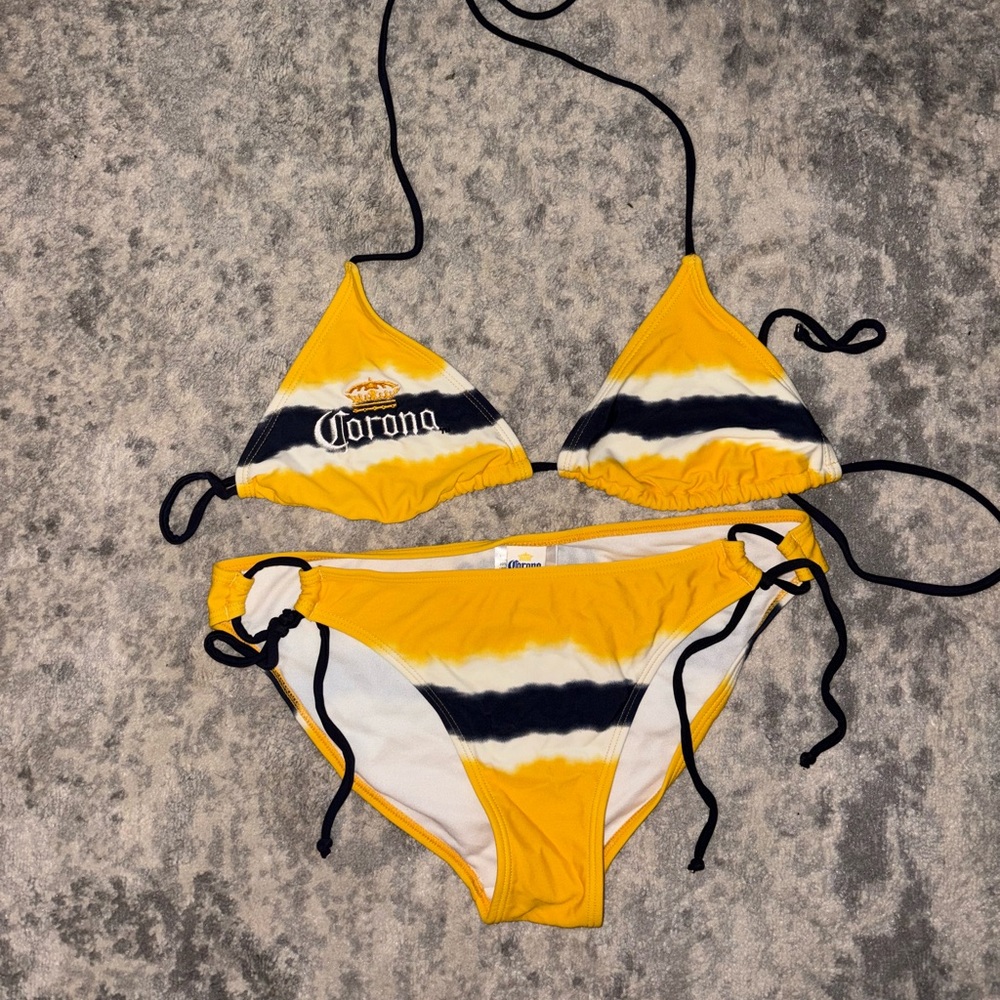 Corona Yellow and White Bikini Top